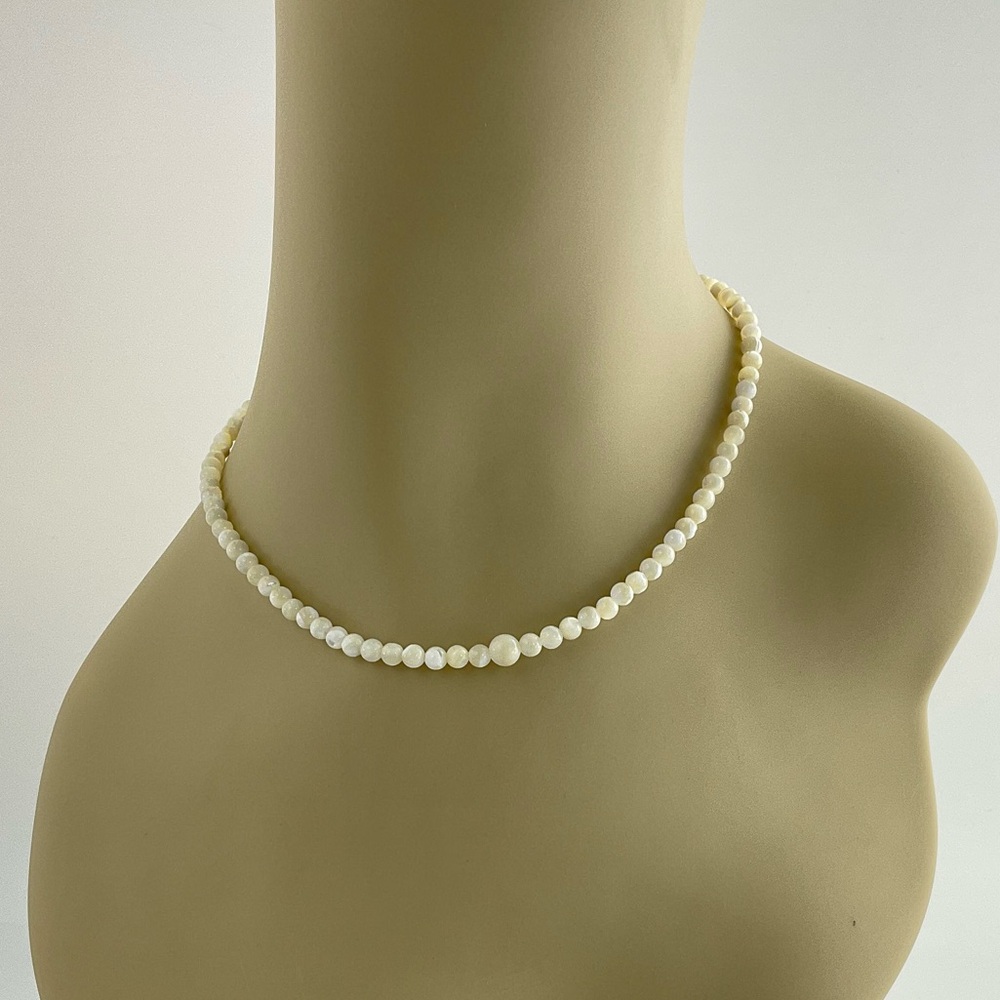 Mother of Pearl Choker Necklace, Handmade, 15.5" Long, Neutral, Minimalist